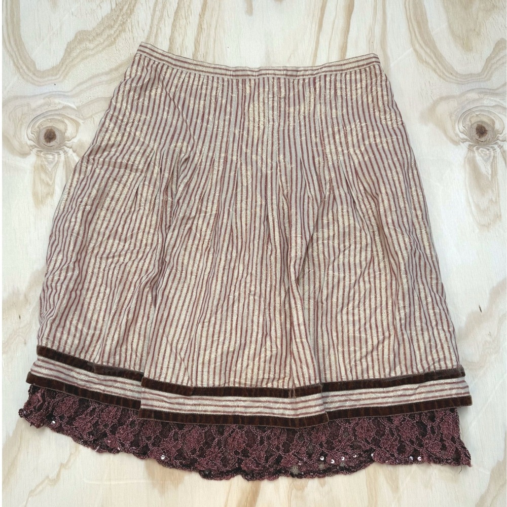 Snak Burgundy Gold Metallic Striped Velvet Lace Trim Sequin Skirt Size 6 Boho